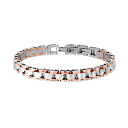 Bracciale Uomo Catena Imperniata dettagli colore Rosa in ACCIAIO
