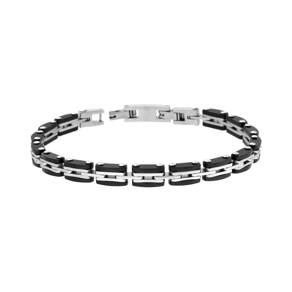 Bracciale Uomo Maglia Imperniata colore Nero in ACCIAIO