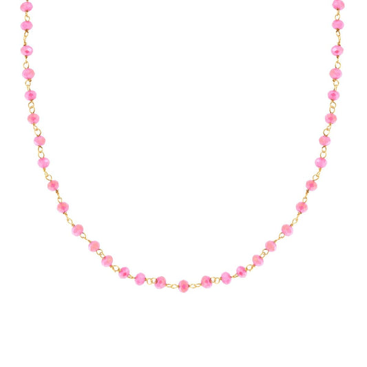 Collana Catena con Grani Crystal Rosa in ARGENTO 925 Galvanica Oro