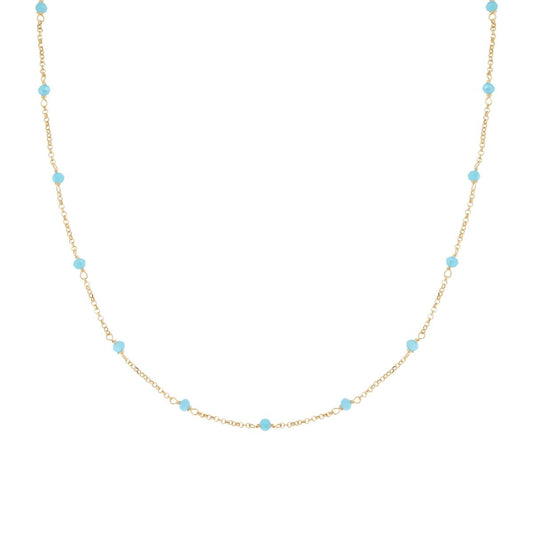 Collana Catena Rolo Diamantata con Crystal Azzurro in ARGENTO 925 Galvanica Oro