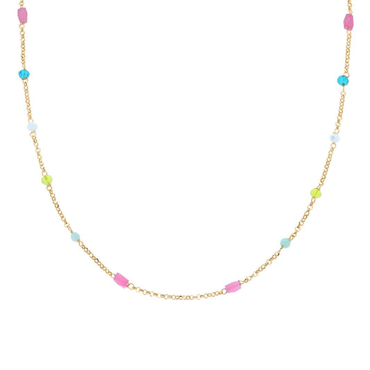 Collana Catena Rolo Diamantata con Crystal Multicolor in ARGENTO 925 Galvanica Oro