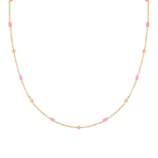 Collana Catena Rolo Diamantata con Crystal Rosa in ARGENTO 925 Galvanica Oro
