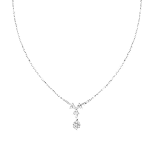 Collana Catena Forzatina Diamantata con Triangoli e Fiore pendenti con Cubic Zirconia Bianchi in ARGENTO 925 Galvanica Rodio