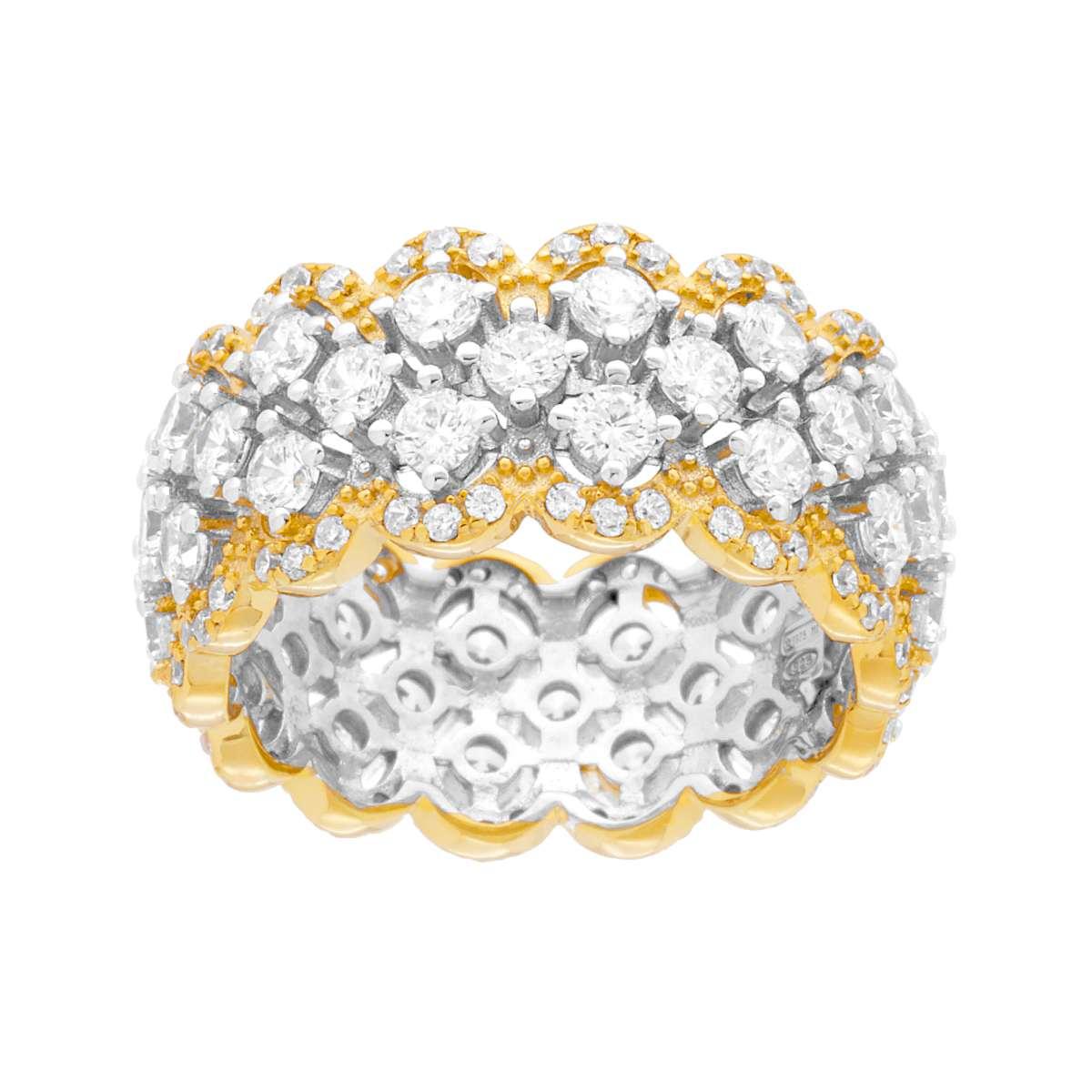Anello Semi Fascia Nido Ape con Cubic Zirconia Bianchi in ARGENTO 925 Galvanica Rodio e Oro