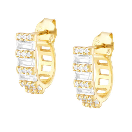Orecchini con Cubic Zirconia Baguette Bianchi in ARGENTO 925 Galvanica Oro