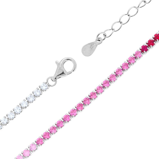 Collana Tennis Griffe cm 40+5 con Cubic Zirconia gradazione Rosso Rubino mm 2,3 in ARGENTO 925 Galvanica Rodio