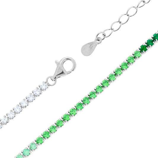 Collana Tennis Griffe cm 40+5 con Cubic Zirconia gradazione Verde Smeraldo mm 2,3 in ARGENTO 925 Galvanica Rodio