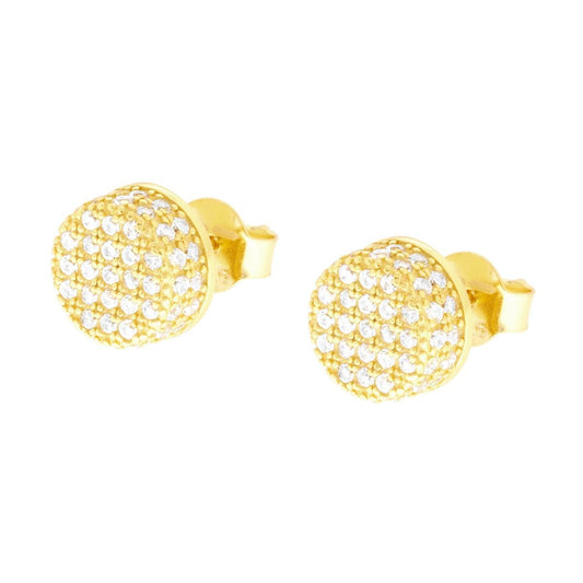 Orecchini Tondi Bottone con Cubic Zirconia Bianchi in ARGENTO 925 Galvanica Oro
