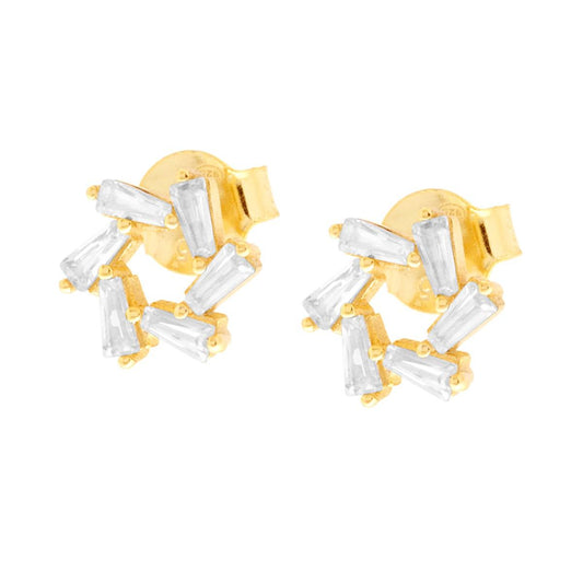 Orecchini Fiore Cubic Zirconia Trapezio Bianchi in ARGENTO 925 Galvanica Oro