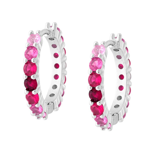 Orecchini Cerchio a Scattino 19 mm con Cubic Zirconia gradazione Rosso Rubino in ARGENTO 925 Galvanica Rodio