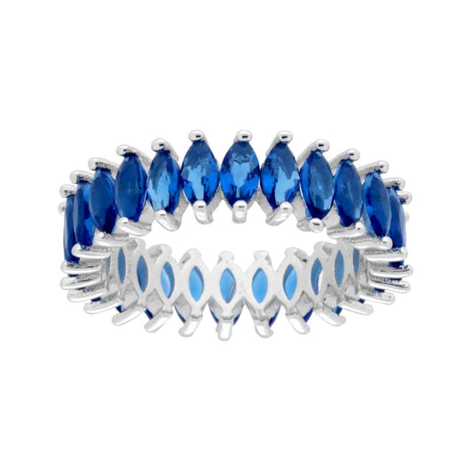 Anello Eternity Veretta a giro con Cubic Zirconia Marquise Blu Zaffiro opaco in ARGENTO 925 Galvanica Rodio