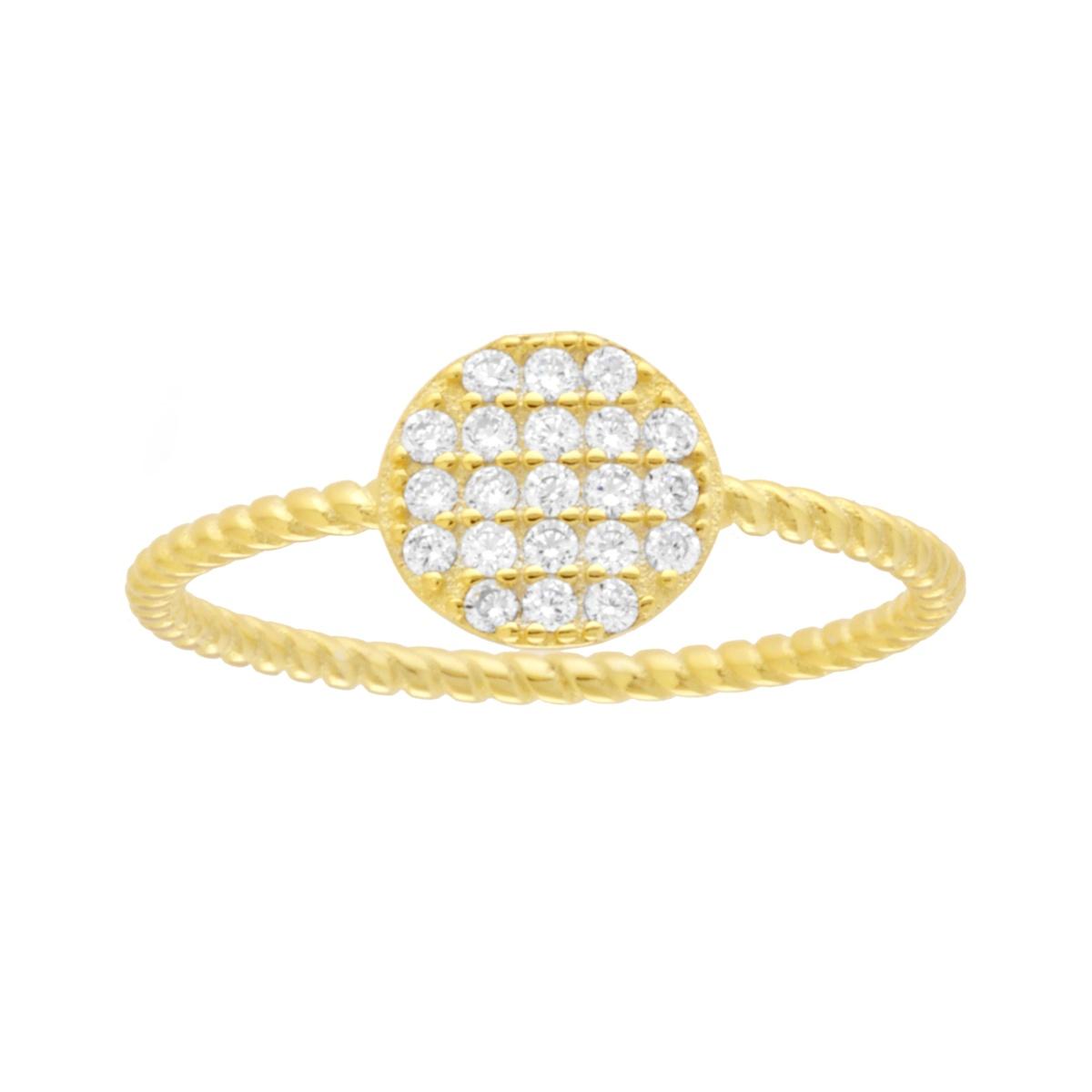 Anello forma geometrica tondo modello Solitario con Cubic Zirconia Bianchi e gambo intrecciato in ARGENTO 925 Galvanica Oro