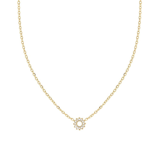 Collana Catena Forzatina Diamantata con Fiore traforato e Crystal Bianchi in ACCIAIO colore Oro