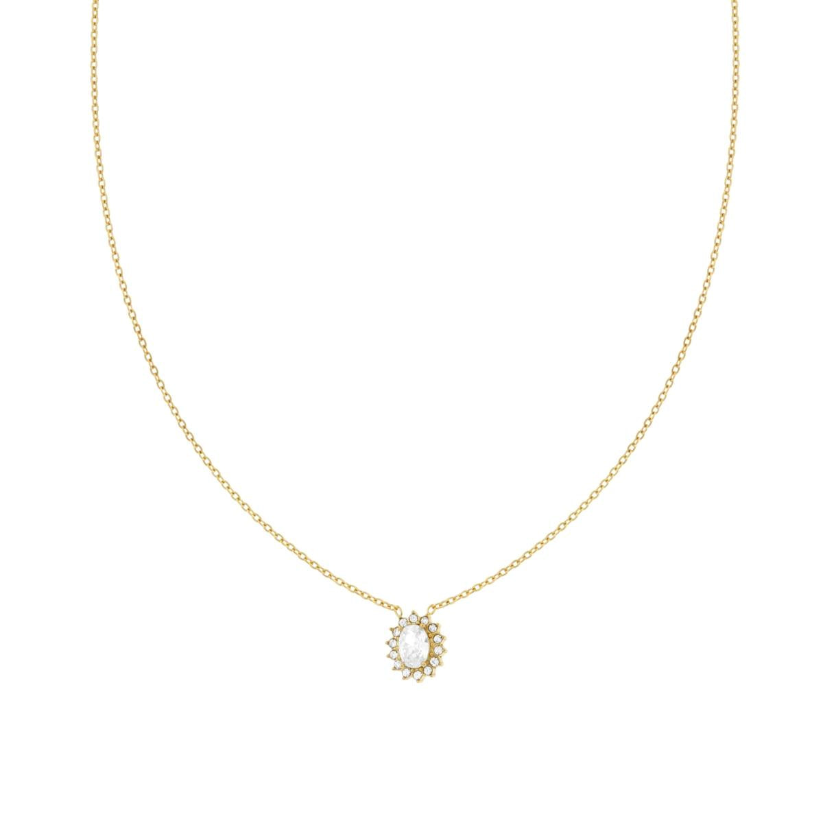 Collana Forzatina Diamantata con Ovale Bianco contornato da Crystal Bianchi in ACCIAIO colore Oro