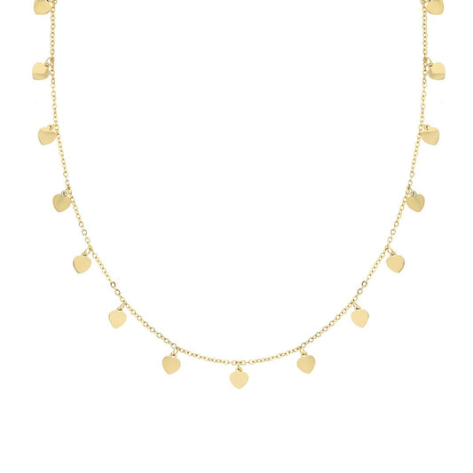 Collana Catena Forzatina Diamantata con Cuori plain pendenti in ACCIAIO colore Oro