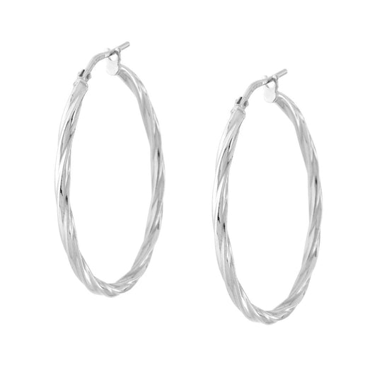 Orecchini Cerchio canna Torchon mm 33 in ARGENTO 925 Galvanica Rodio