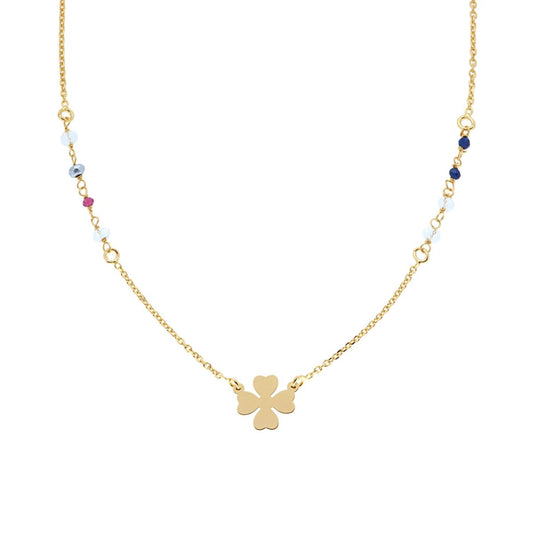 Collana Catena Forzatina Diamantata Crystal Multicolor e Quadrifoglio Plain in ARGENTO 925 Galvanica Oro