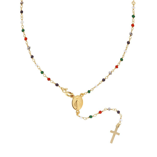 Collana Rosario cm 50 con Grani Crystal Multicolor mm 2 in ARGENTO 925 Galvanica Oro