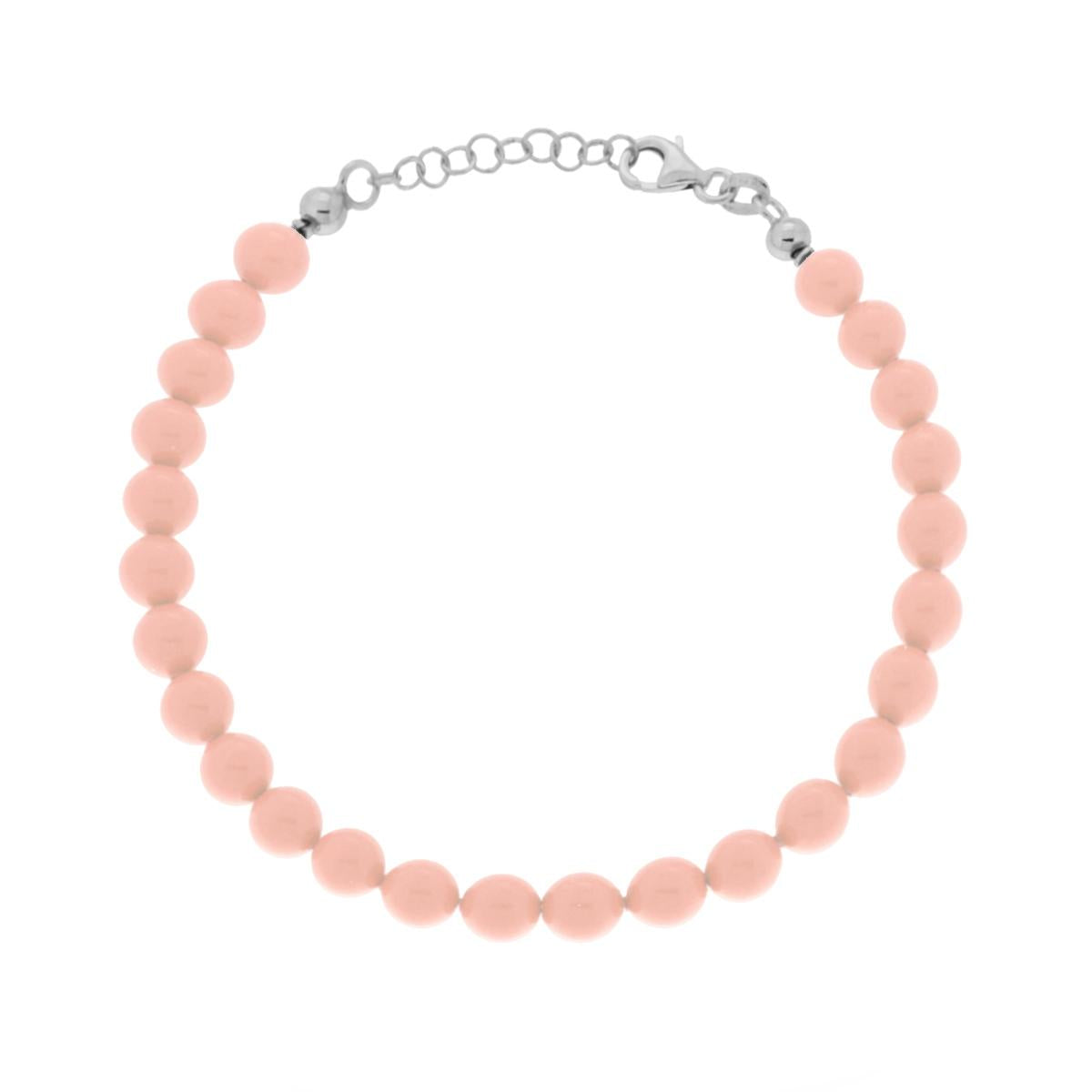 Bracciale Filo Perla colore Corallo Rosa in vetro perlato mm 6 con filo e chiusura in ARGENTO 925 Galvanica Rodio