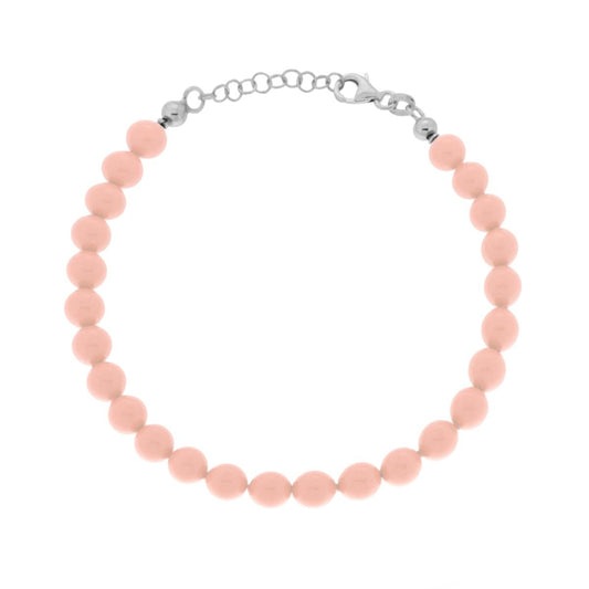 Bracciale Filo Perla colore Corallo Rosa in vetro perlato mm 6 con filo e chiusura in ARGENTO 925 Galvanica Rodio