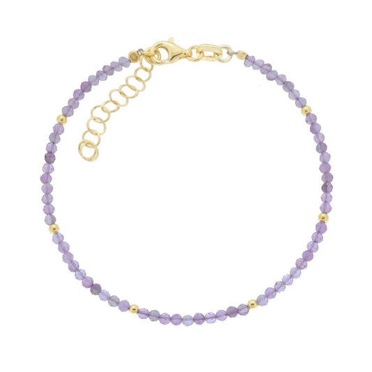Bracciale Filo Pietra Ametista mm 2 con filo palline e chiusura in ARGENTO 925 Galvanica Oro