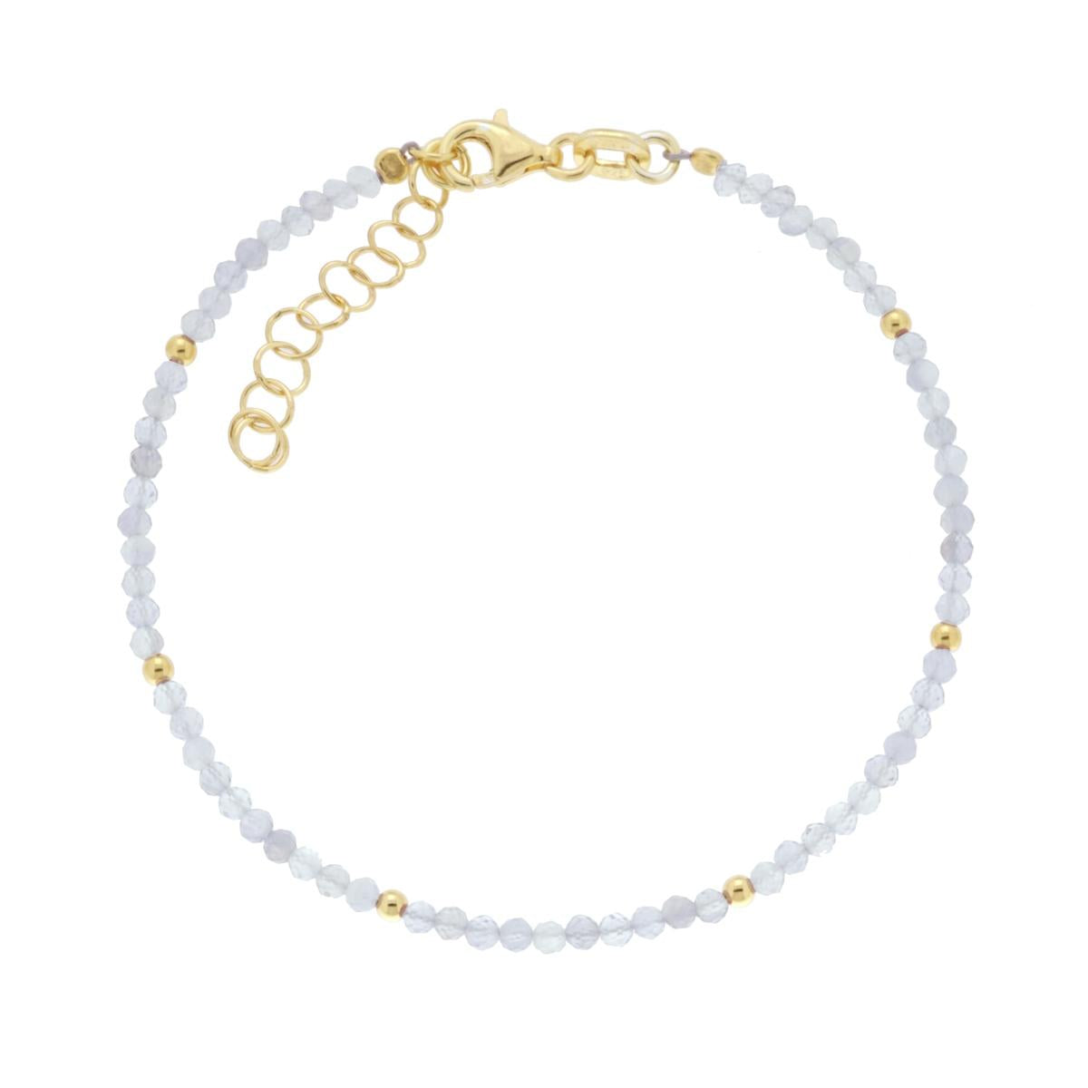 Bracciale Filo Pietra di Luna mm 2 con filo palline e chiusura in ARGENTO 925 Galvanica Oro