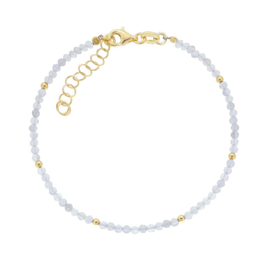 Bracciale Filo Pietra di Luna mm 2 con filo palline e chiusura in ARGENTO 925 Galvanica Oro