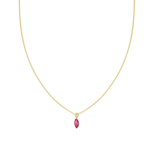 Collana Catena Forzatina Diamantata con Marquise Rosso Rubino Cubic Zirconia pendente in ARGENTO 925 Galvanica Oro
