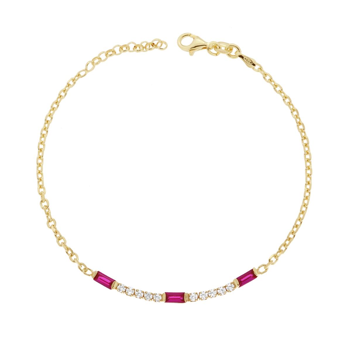 Bracciale Catena Forzatina Con Tennis Cubic Zirconia Bianchi e Baguette Rosso Rubino in ARGENTO 925 Galvanica Oro