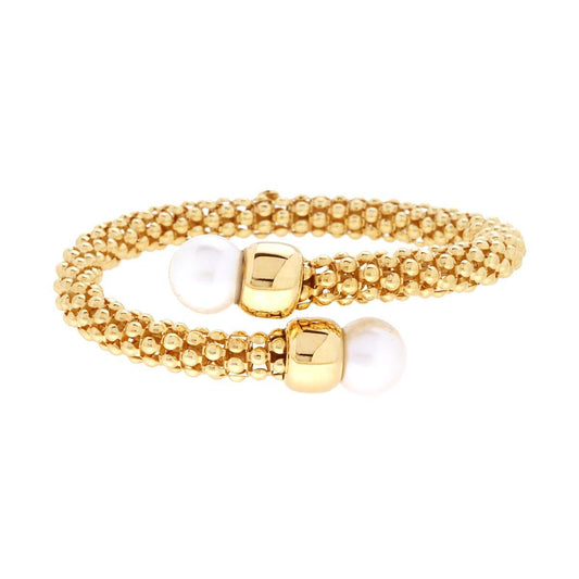 Bracciale semirigido Maglia Coreana con Perla Vetro perlato in ARGENTO 925 Galvanica Oro
