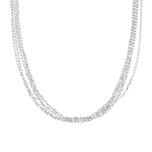 Collana Multifili Catena Forzatina Diamantata in ARGENTO 925 Galvanica Rodio