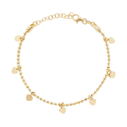 Bracciale Catena Rolo Diamantata con anelli e Cuori plain pendenti in ARGENTO 925 Galvanica Oro