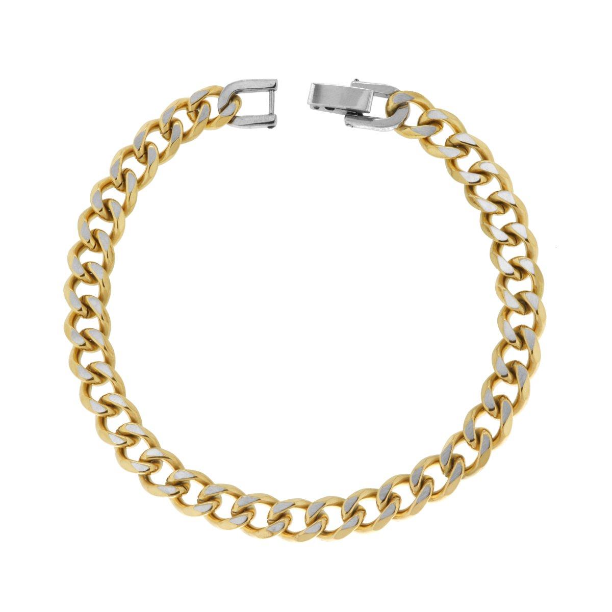 Bracciale Catena Grumetta Diamantata bicolore Oro mm 7 cm 20 in ACCIAIO