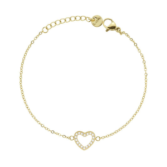Bracciale Catena Forzatina Diamantata con Cuore e Crystal Bianchi in ACCIAIO colore Oro