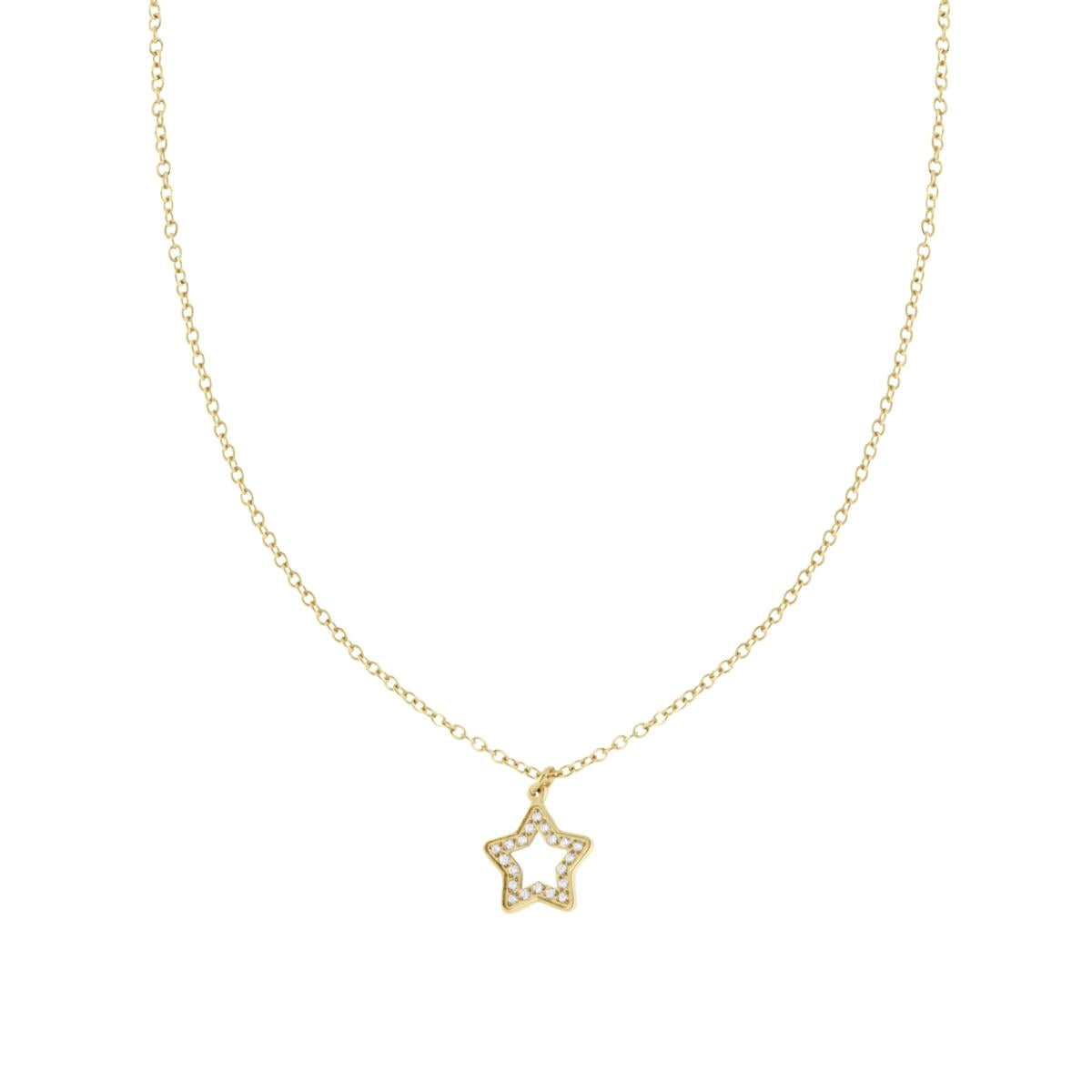 Collana Catena Forzatina con Stella e Crystal Bianchi in ACCIAIO e OTTONE colore Oro