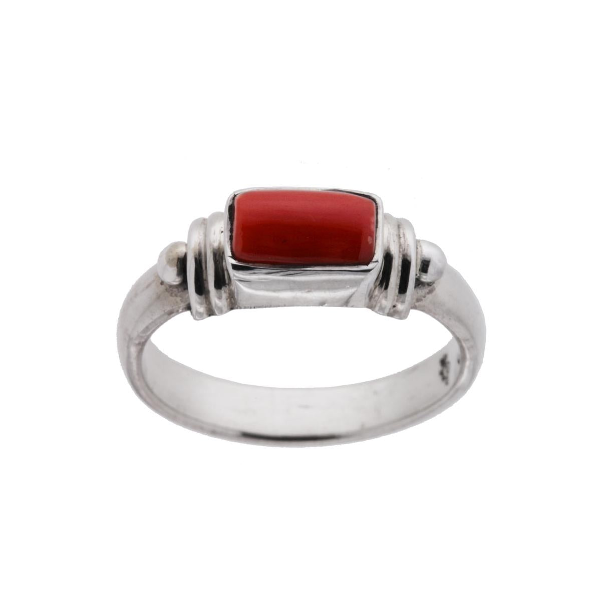 Anello Etnico con Pietra Corallo Rettangolare in ARGENTO 925
