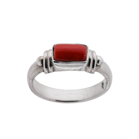 Anello Etnico con Pietra Corallo Rettangolare in ARGENTO 925