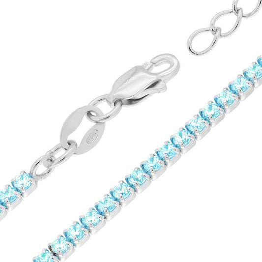 Collana Tennis Griffe cm 34+8 con Zirconi mm 2.5 Acquamarina in ARGENTO 925 Galvanica Rodio