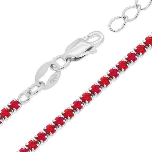 Collana Tennis Griffe cm 34+8 con Zirconi mm 2.5 Rosso Rubino in ARGENTO 925 Galvanica Rodio