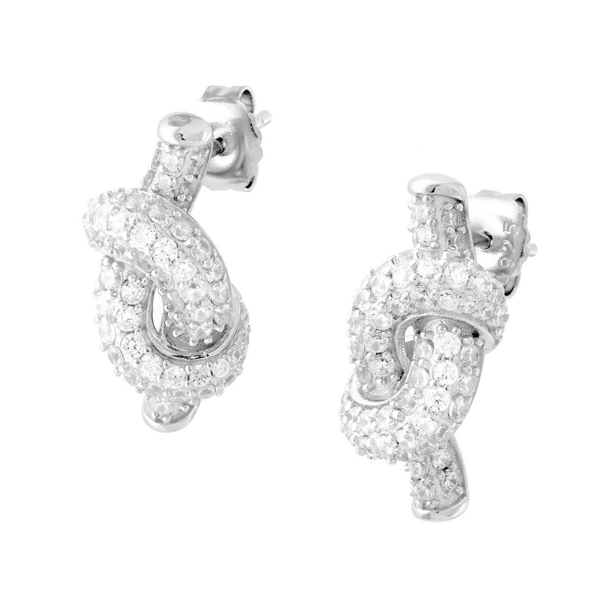 Orecchini Nodo 3D con Cubic Zirconia Bianchi in ARGENTO 925 Galvanica Rodio