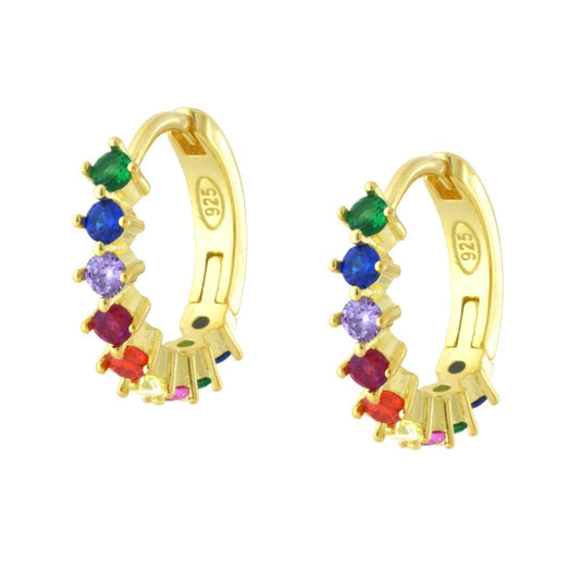 Orecchini Cerchio con Cubic Zirconia Multicolor Rainbow in ARGENTO 925 Galvanica Oro