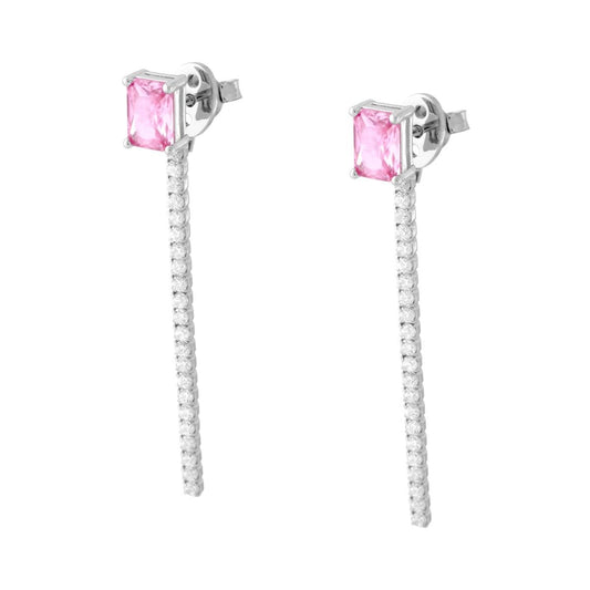 Orecchini Punto Luce Baguette Rosa e Tennis pendente con Cubic Zirconia Bianchi in ARGENTO 925 Galvanica Rodio