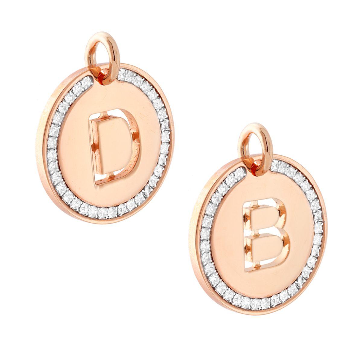 Ciondolo Tondo mm 30 con Lettera Iniziale Nome traforata e Cubic Zirconia Bianchi in ACCIAIO colore Rosa