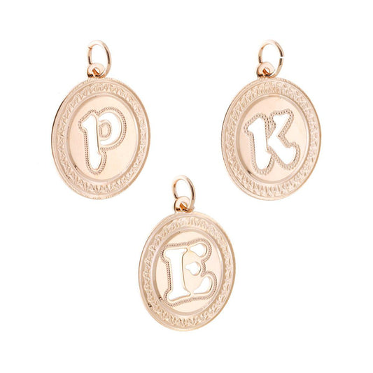 Ciondolo Tondo mm 28 Diamantato con Lettera Iniziale Nome traforata in ACCIAIO colore Rosa