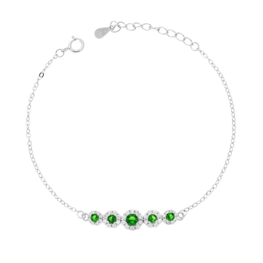 Bracciale Catena Forzatina Diamantata con Fiori Cubic Zirconia Verde Smeraldo e Bianchi in ARGENTO 925 Galvanica Rodio