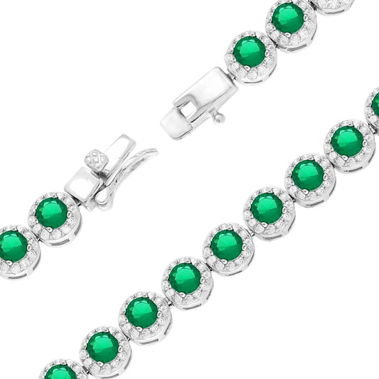 Collana Tennis Griffe cm 42 Tondo con Cubic Zirconia Verde Smeraldo contornato da Cubic Zirconia Bianchi in ARGENTO 925 Galvanica Rodio