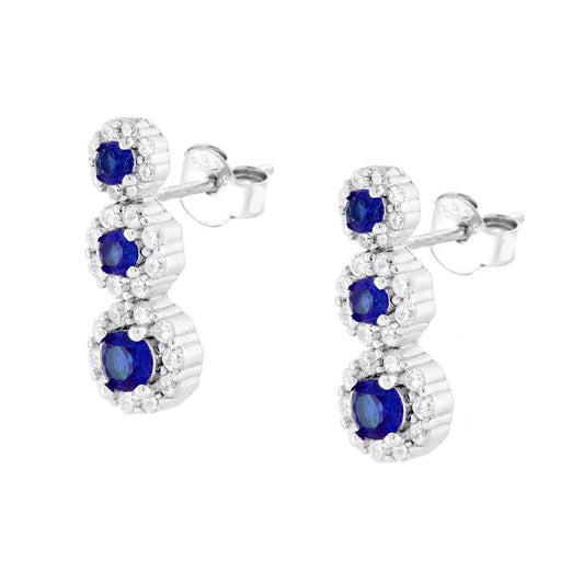 Orecchini Trilogy Degrade Fiori Blu Zaffiro contornati da Cubic Zirconia Bianchi in ARGENTO 925 Galvanica Rodio