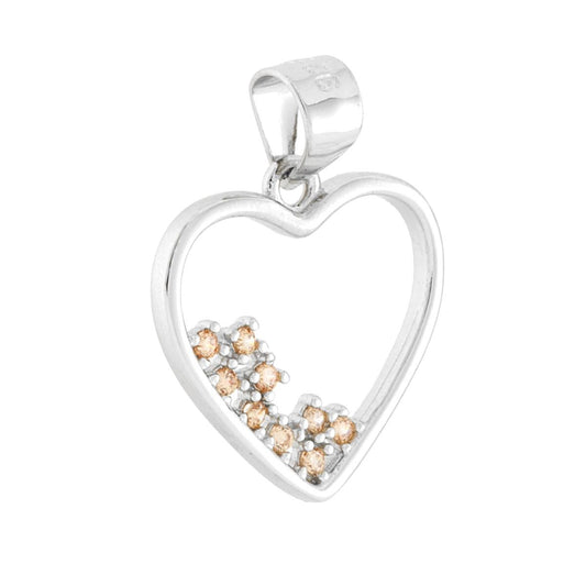Ciondolo Cuore con Cubic Zirconia Champagne in ARGENTO 925 Galvanica Rodio