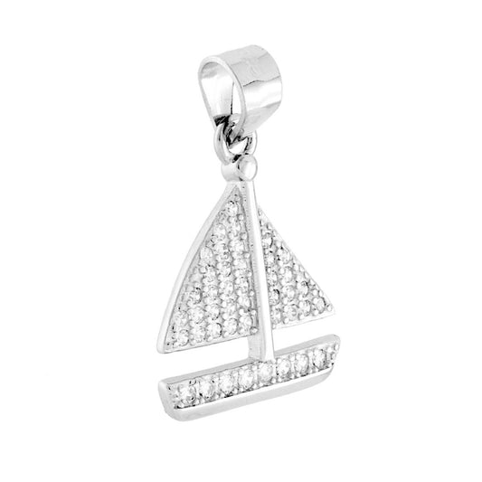 Ciondolo Barca a Vela con Cubic Zirconia Bianchi in ARGENTO 925 Galvanica Rodio