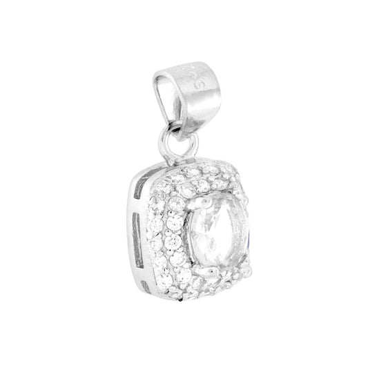 Ciondolo Rettangolare Cubic Zirconia Ovale Bianco contornato da Cubic Zirconia Bianchi in ARGENTO 925 Galvanica Rodio